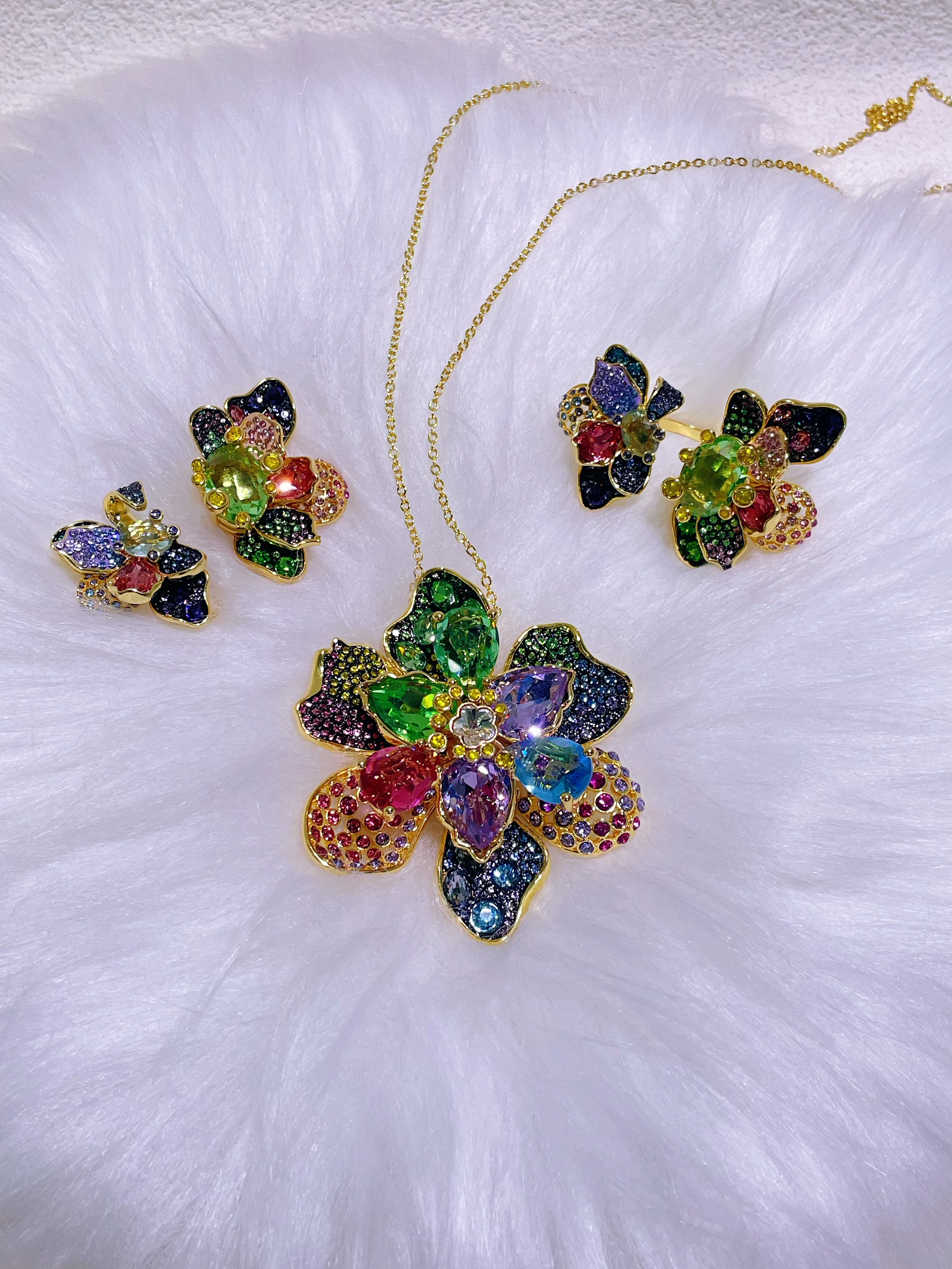 Original 2025 New Trend Fine Jewelry Sets Charm Pink Butterfly Flower Crystal Pendant Brooch Fashion Women's Necklaces Earrings