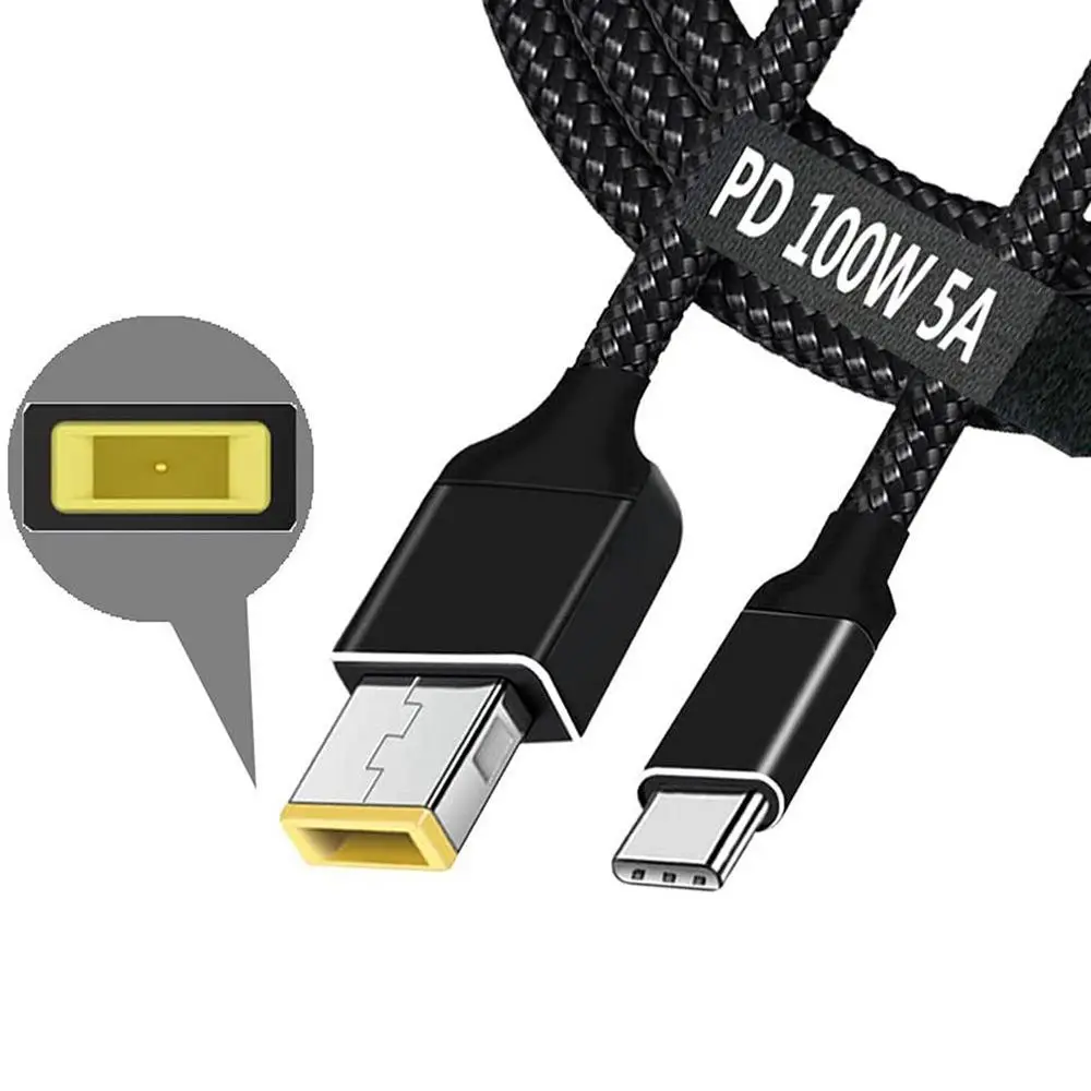 1.8m 100W 65w 90w PD Charger Type-C USB-C to USB Slim Square Tip Cable Power Cord For Lenovo Yoga 2 Pro 13 Thinkpad