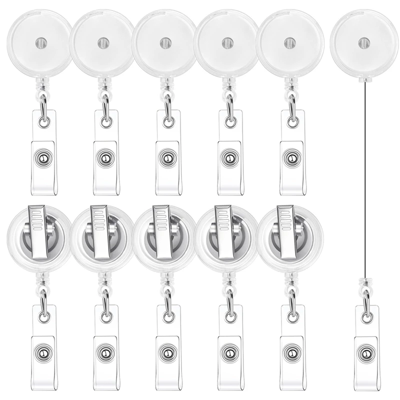 50 Pieces Retractable Badge Reels With Swivel Alligator Clip, Badge Reels Holder Badge Reel Clips Translucent Clear