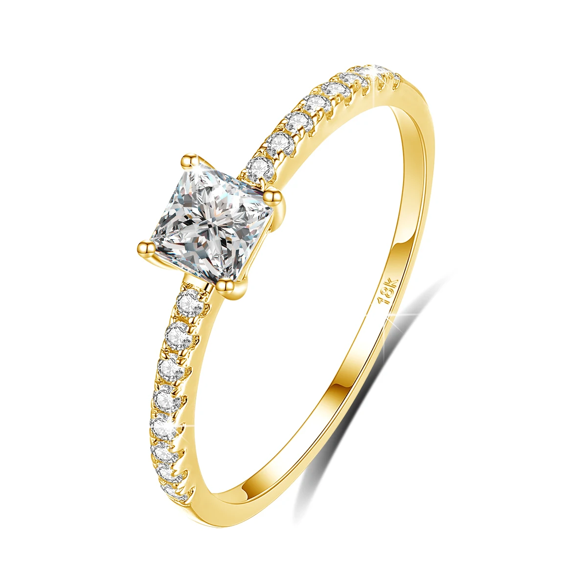 Mit Zertifikat, Original Massiv 18k Vergoldeter 925 Silber Moissanit-Ring, Princess-Schliff, Luxus-Hochzeitsschmuck für Frauen, Geschenk – Detail 6