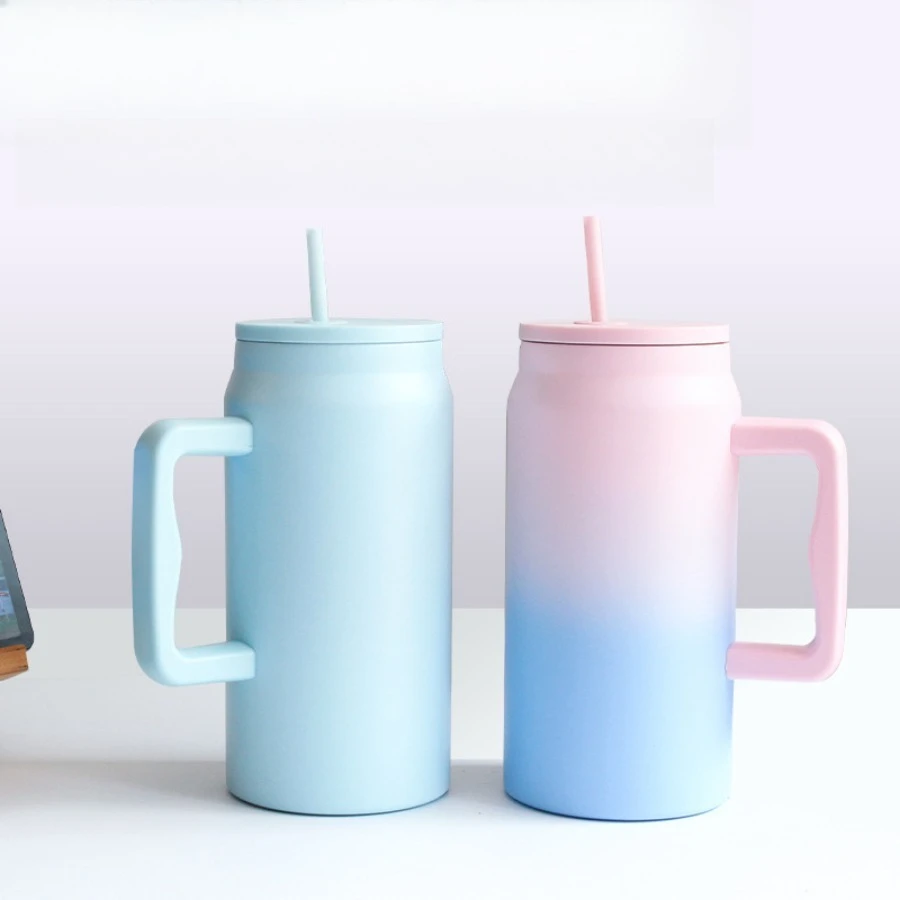 

New Giant Thickened Large Capacity Stainless Steel Straw Insulated Cup with Handle Portable Simple Cooling Ice Cup