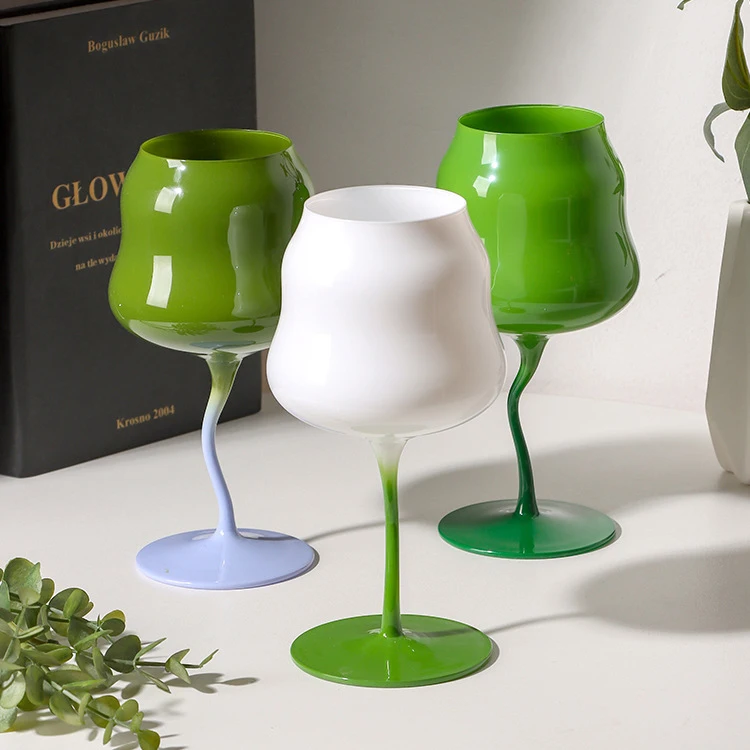Hand Blown Creative Macaron Colored Twisted Cup Glassware Goblet Wine Glasses Goblet Red Wine Glass Cups for Home Party Use