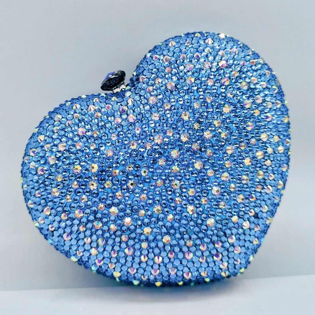 High-End Heart Shape Women Crystal Evening Bag WHTUOHENG Luxury Green/Blue Diamond Clutches Party Prom Purses Rhinestone Clutch view 4