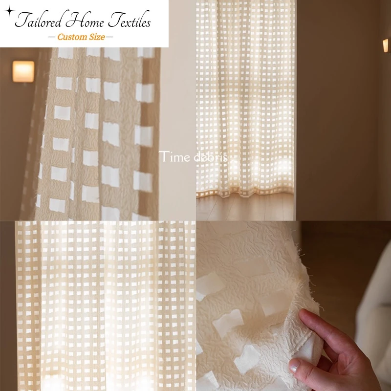

Custom Size ！French Gingham Yarn Curtains for Living Dining Room Bedroom Elegant Window White Tulle Fashion Modern Atmosphere