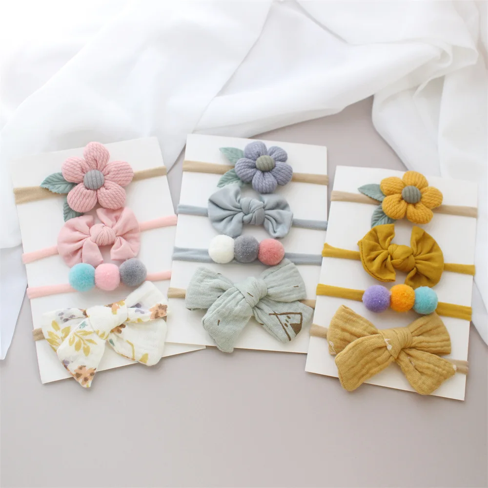 4Pcs/Set Baby Headbands for Newborn Girls Bows Hairband Cute Children Hair Accessories Strectchy Nylon Band Kids Floral Headwear