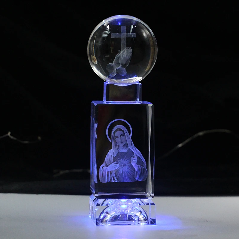 GOOD LUCK  Bless HOME family Catholic Christianity the Virgin Mary Madonna pray 3D Crystal Figurine statue