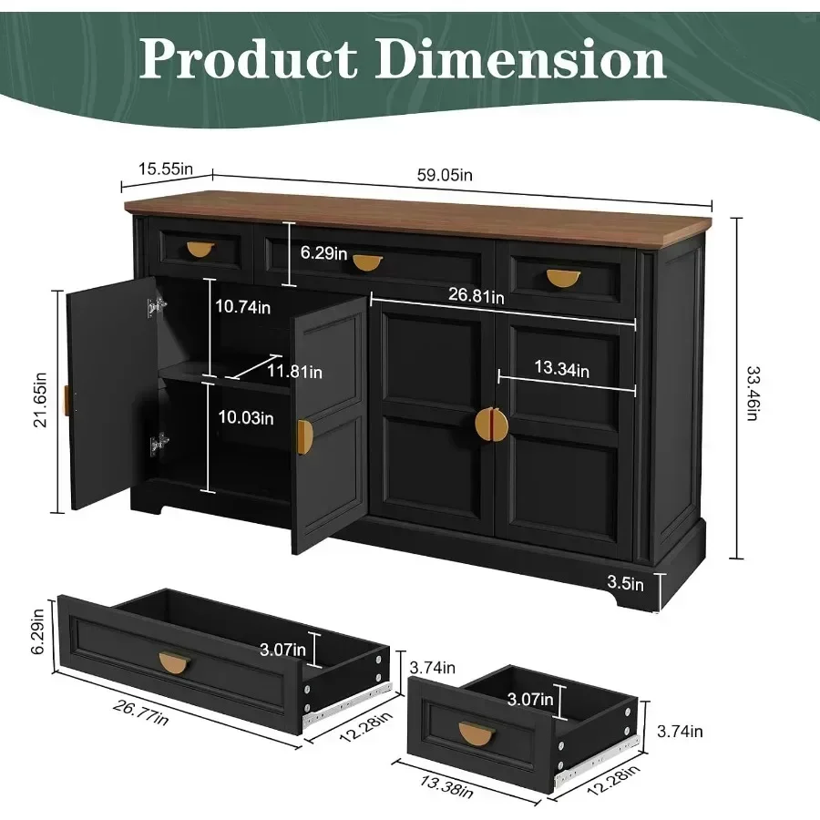 60'' Shaker-Style Large Sideboard Buffet Cabinet with Storage