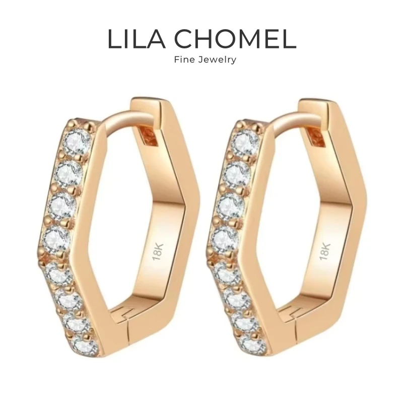 Pendientes de aro de boda de oro rosa de 18 quilates para el Día de San Valentín para mujer, Hexagonal geométrico, diamante de moissanita de 0,4 quilates, regalo de cumpleaños para amiga