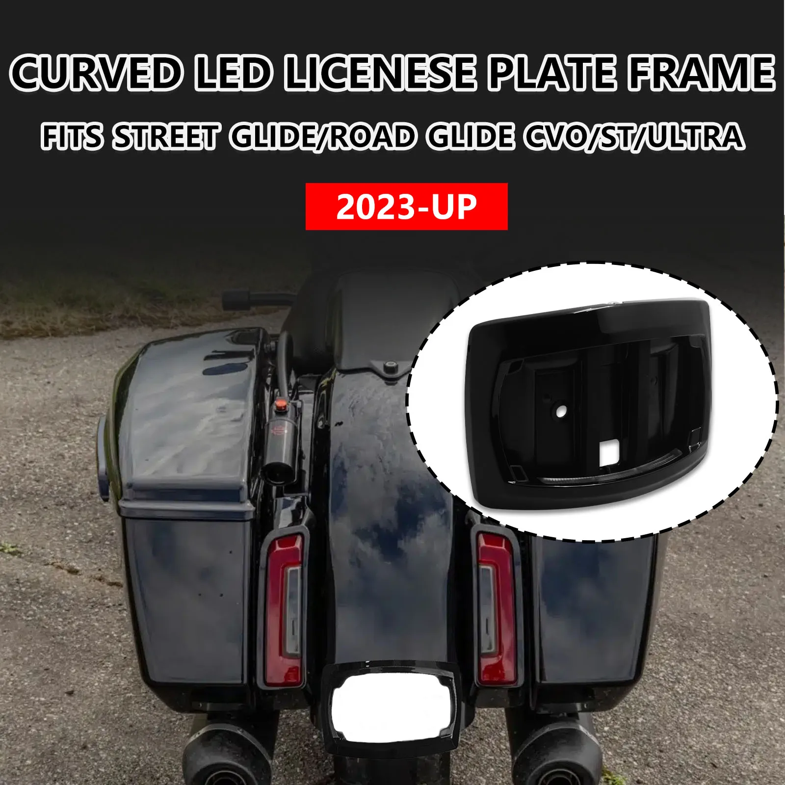 

For Harley Road Glide ST Electra Glide CVO Street Glide 2023-2026 LED Light Curved License Plate Frame Relocation NEW Motorcycle