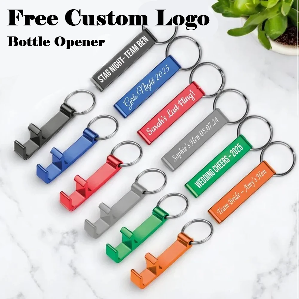 10 Stück kostenloser personalisierter Aluminium-Flaschenöffner, Schlüsselanhänger, gravierter individueller Metall-Flaschenöffner für Geburtstag, Hochzeit, Party, Geschenk
