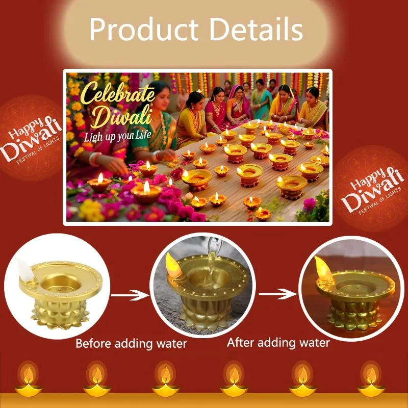 

A84E-24 шт. Diwali Diya светодиодные лампы с датчиком воды, водонепроницаемые беспламенные чайные лампы для дома, храма, Pooja, подарки для возвращения