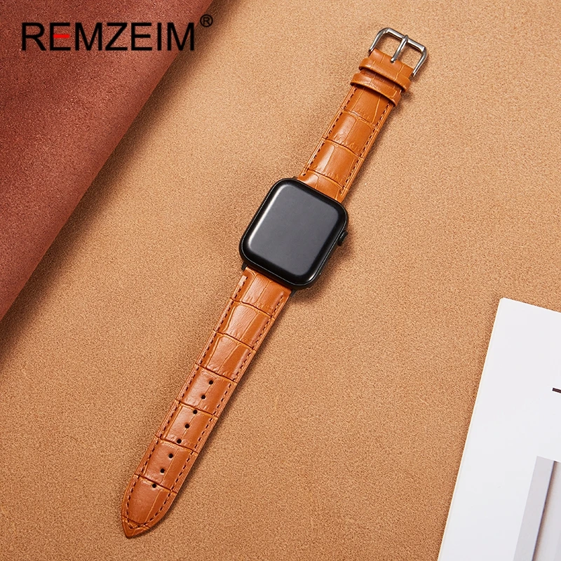 Top Layer Cowhide Watchband for Apple Watch Series Ultra/8/7/SE/6/5/4/3 Bamboo Patterns Leather Strap 49/45/44/42mm 41/40/38mm