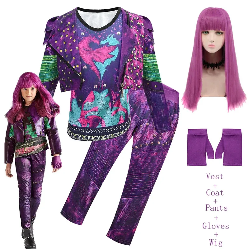 

Girls Descendants 3 Mal Costume for Girls Evie Cosplay Costume Child Fantasia Halloween Clothes Wig Birthday Party Fancy Dress
