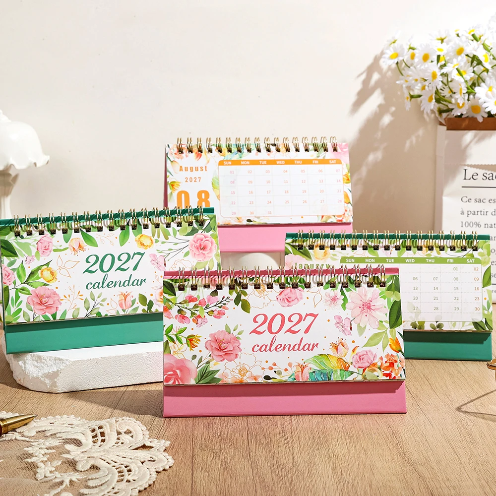 2027 Floral Desk Calendar Small Portable Design Daily Weekly Monthly Pages Home Office School Use Schedule Organizer
