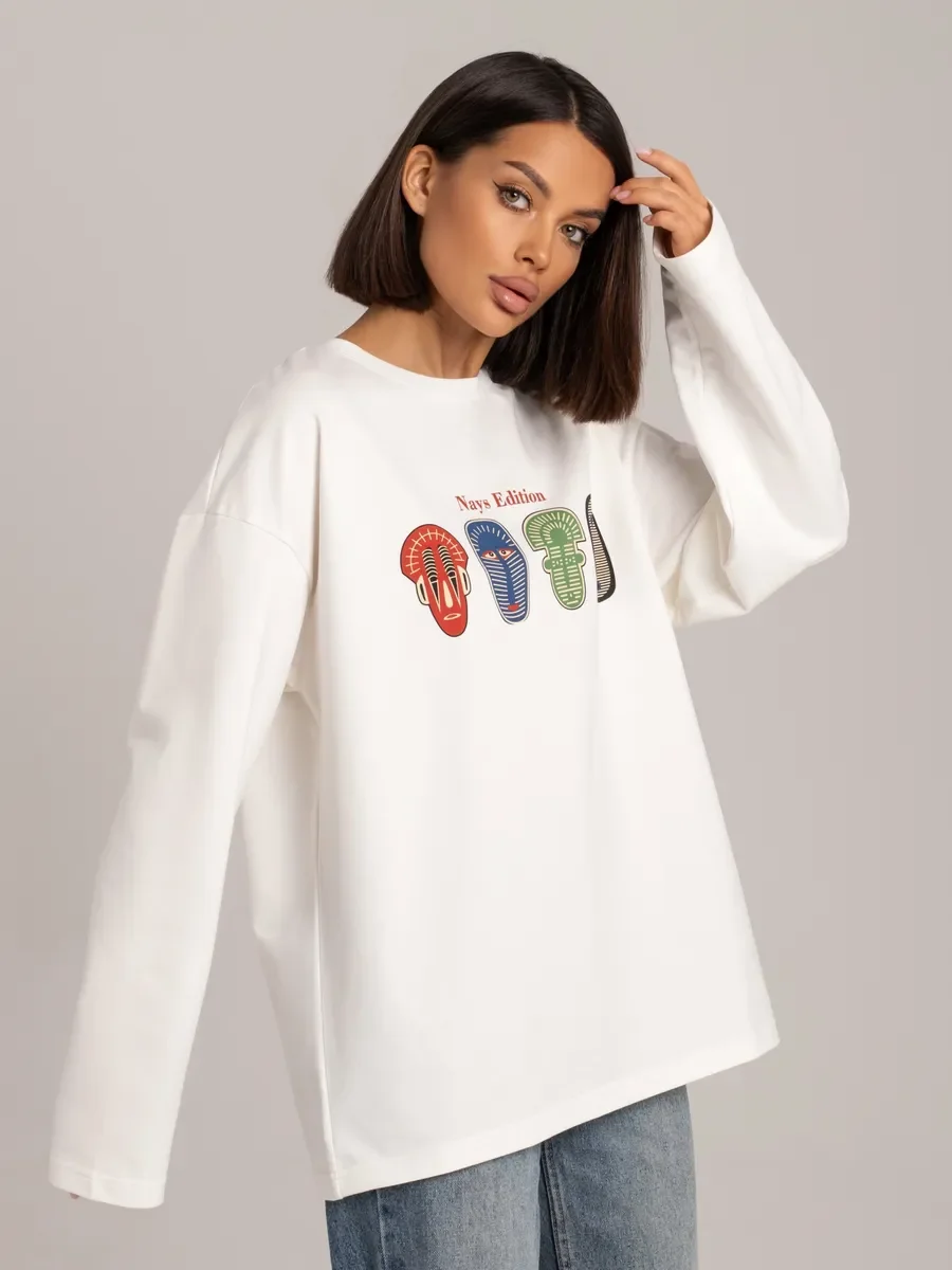 Women's 100% Cotton Long Sleeve Fashion T Shirt Spring Autumn Abstract Tribal Mask Front Print Loose Fit Casual Daily Wear Top