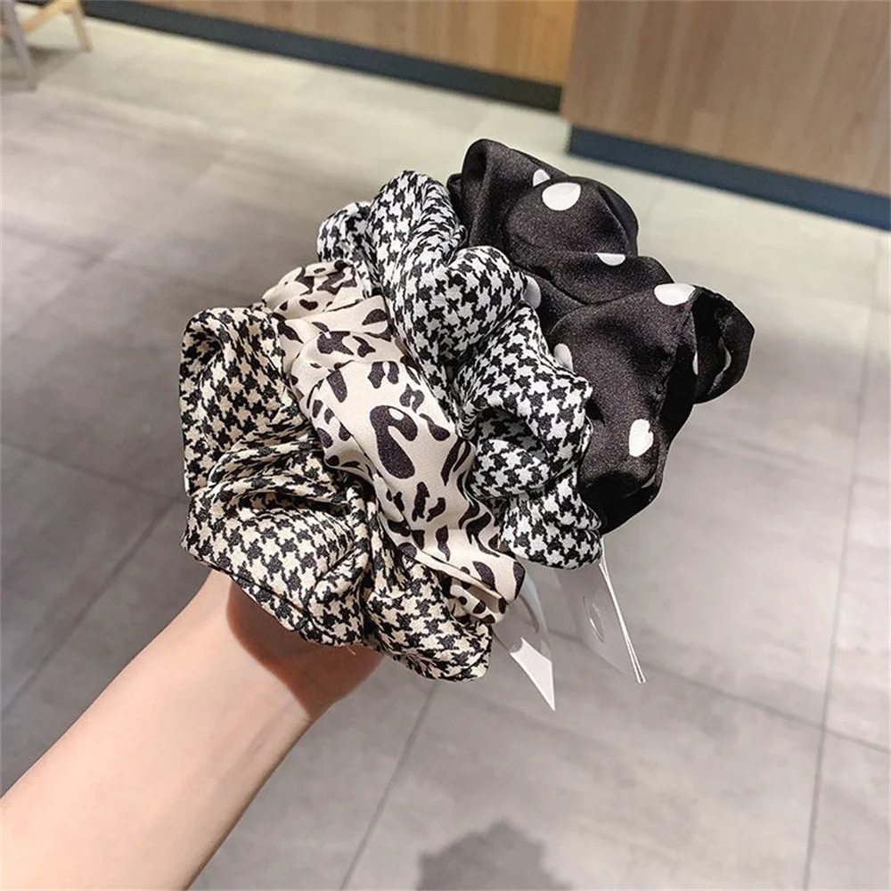 Vintage Leopard Plaid Spots Hair Rope Elegant Grid Hair Accessories High Elasticity Srunchies Simple Ponytail Braid Headband