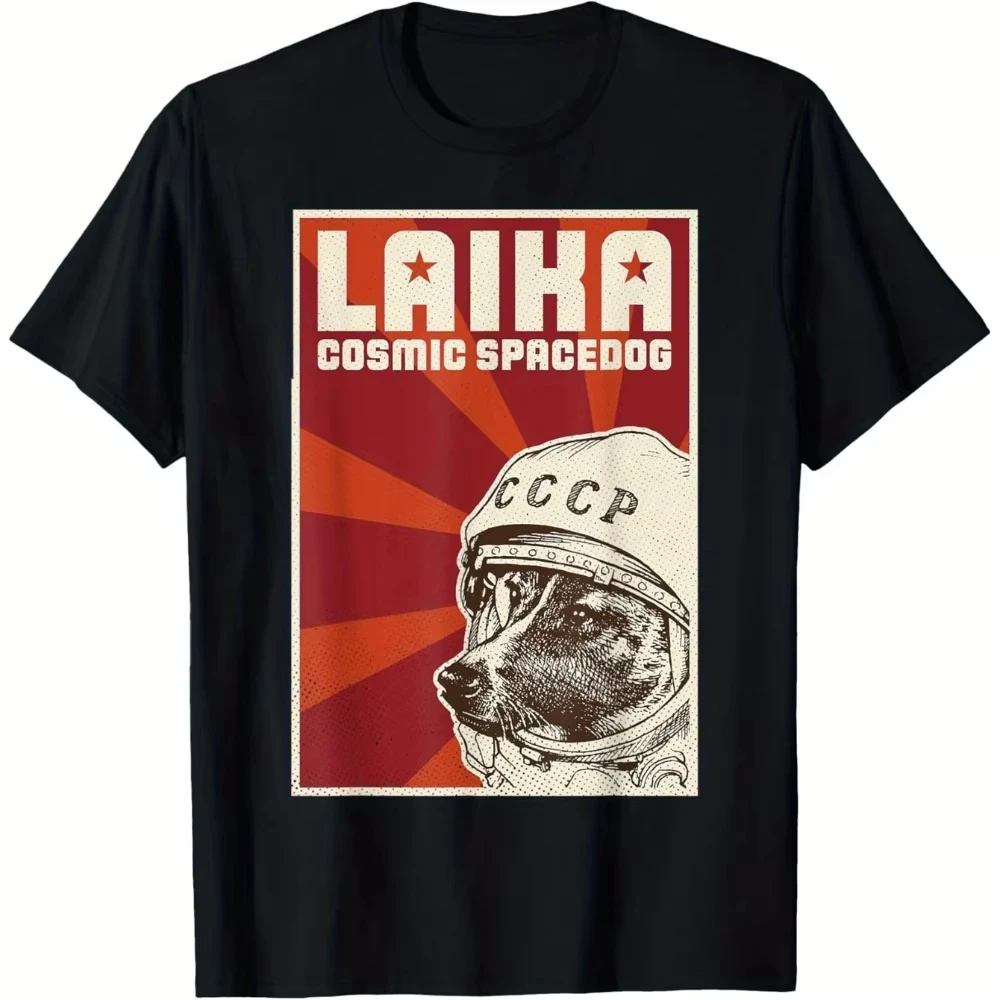 Camiseta unisex Laika Dog Sputnik Space Dog USSR, 180 g/m², 100 % algodón, cuello redondo, con diseño de Laika Space Dog, para hombre y mujer, para todas las estaciones