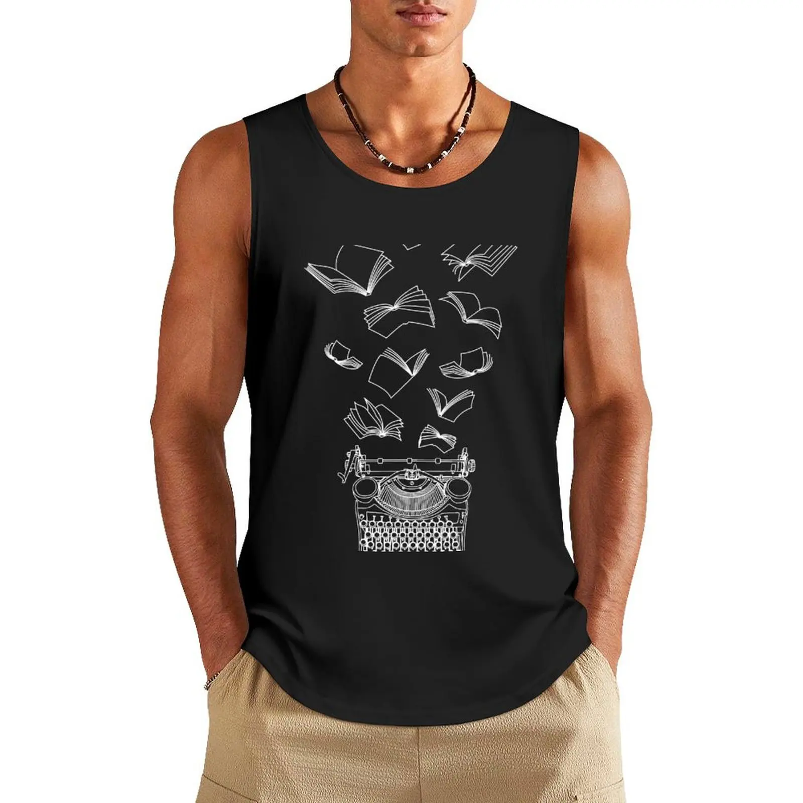 

Author Writer Typewriter Flying Books Tank Top men gym clothing Short sleeve