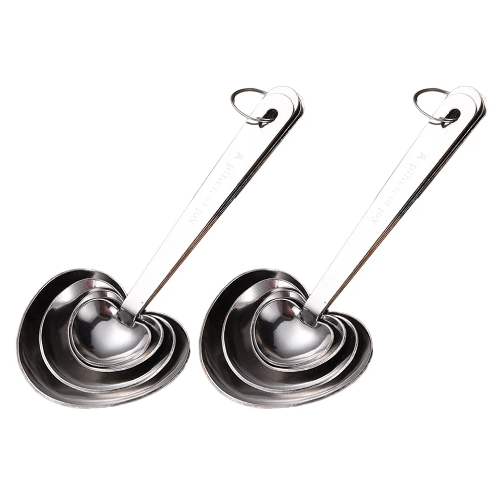 

2 Sets Heart Shaped Measuring Spoon Tiny Spoons Baking Cups Scale Tools Stainless Steel Measurement Spice