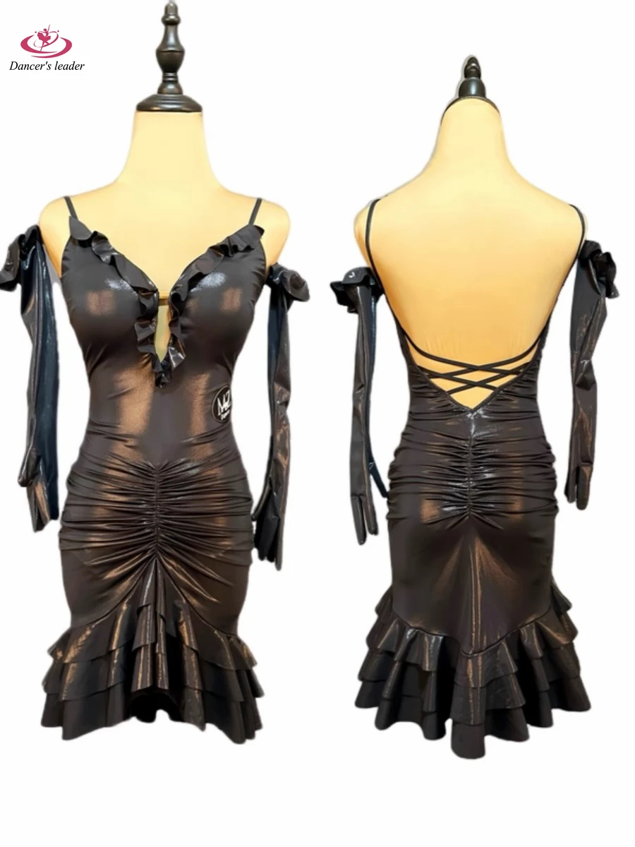 

Latin Dance International Stage Women's Wear High end Lacquer Leather Feel Backless American Samba Performance Dress