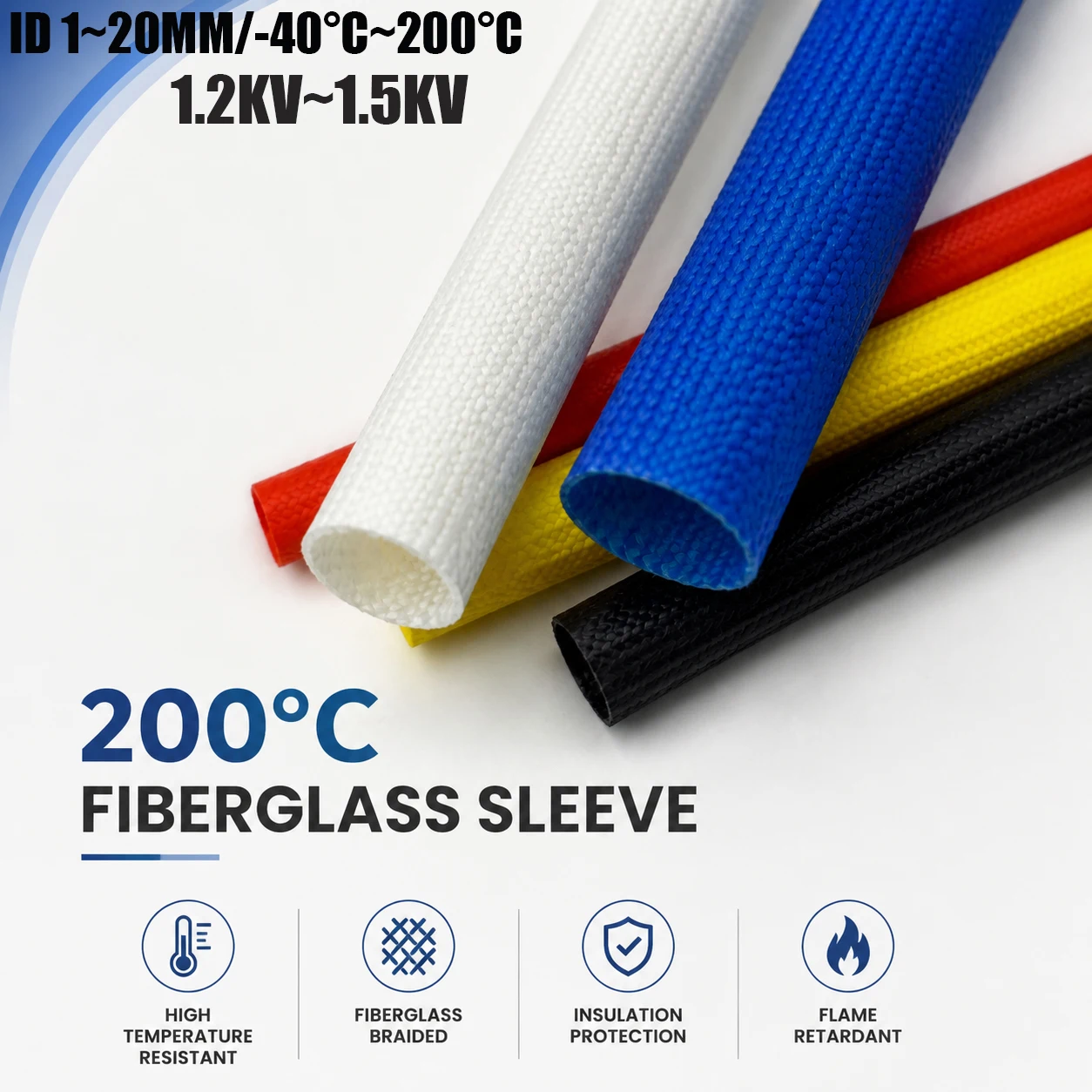 2/5/10M 200 °C Outer Layer Glass Fiber Inner Layer Silicone Sleeve ID1-20mm Electronic equipment Wiring Protective Sleeve