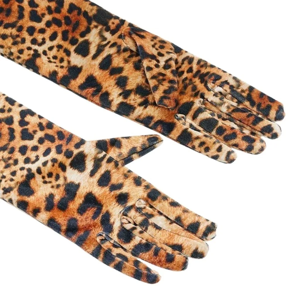 Cosplay Leopard Print Gloves Stage Performance Photography Props Velvet Long Gloves Halloween Makeup Party Full Finger