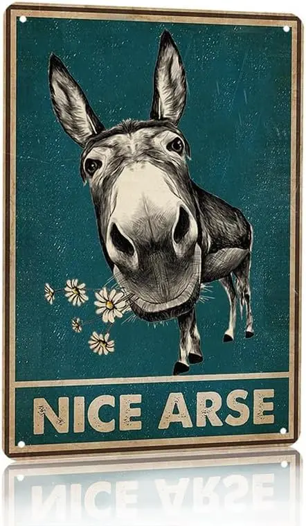 KDLY مضحك حمار الوجه لطيفة الحمار الرجعية معدن القصدير تسجيل خمر الألومنيوم تسجيل شريط المنزل مزرعة الحمام المرحاض ديكور الفن هدية #1