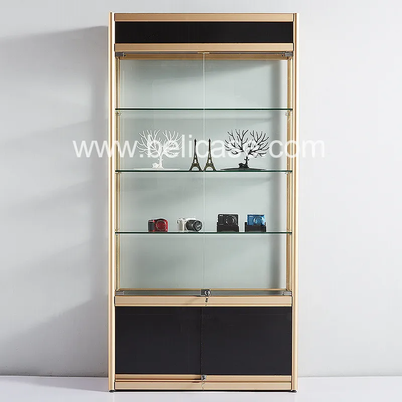 (customized)Factory Price Multi-layer Display Counter Aluminum Glass Display Cabinet with LED Light Cheap Retail Store Fixtures