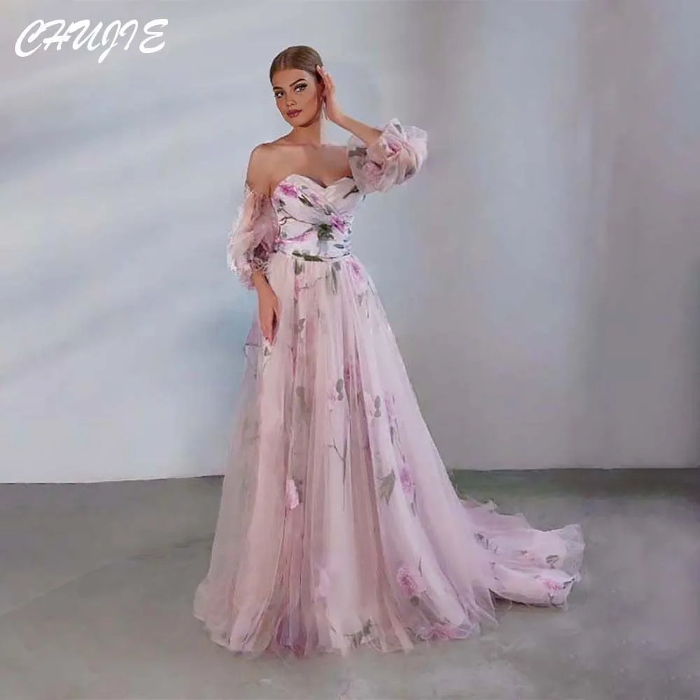 

Платье принцессы с открытыми плечами и принтом на заказ, милое платье для выпускного вечера, плиссированные вечерние платья трапециевидной формы со шлейфом, платье для выпускного вечера