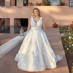 LAYOUT NICEB Classic Sleeveless Appliques Wedding Dresses Sexy Plus Size Satin Bride Gown  A-Line Zipper V-Neck Vestido De Novia