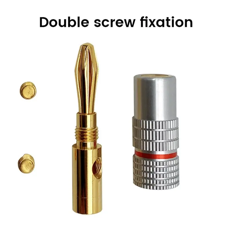 AS62 40Pcs Banana Connector 24K Gold-Plated 4.5MM Banana Plug With Screw Lock For Audio Jack Speaker Plugs Black+Silver