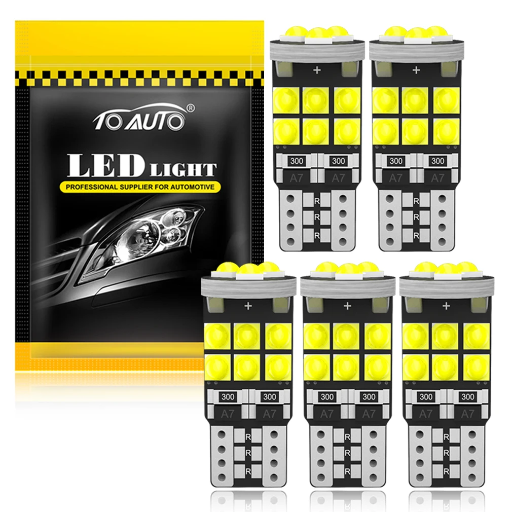 5pcs T10 W5W 194 501 Led Canbus No Error Car Interior Light T10 15 SMD 3030 Chips Pure White Instrument Lights Bulb Lamp 12V