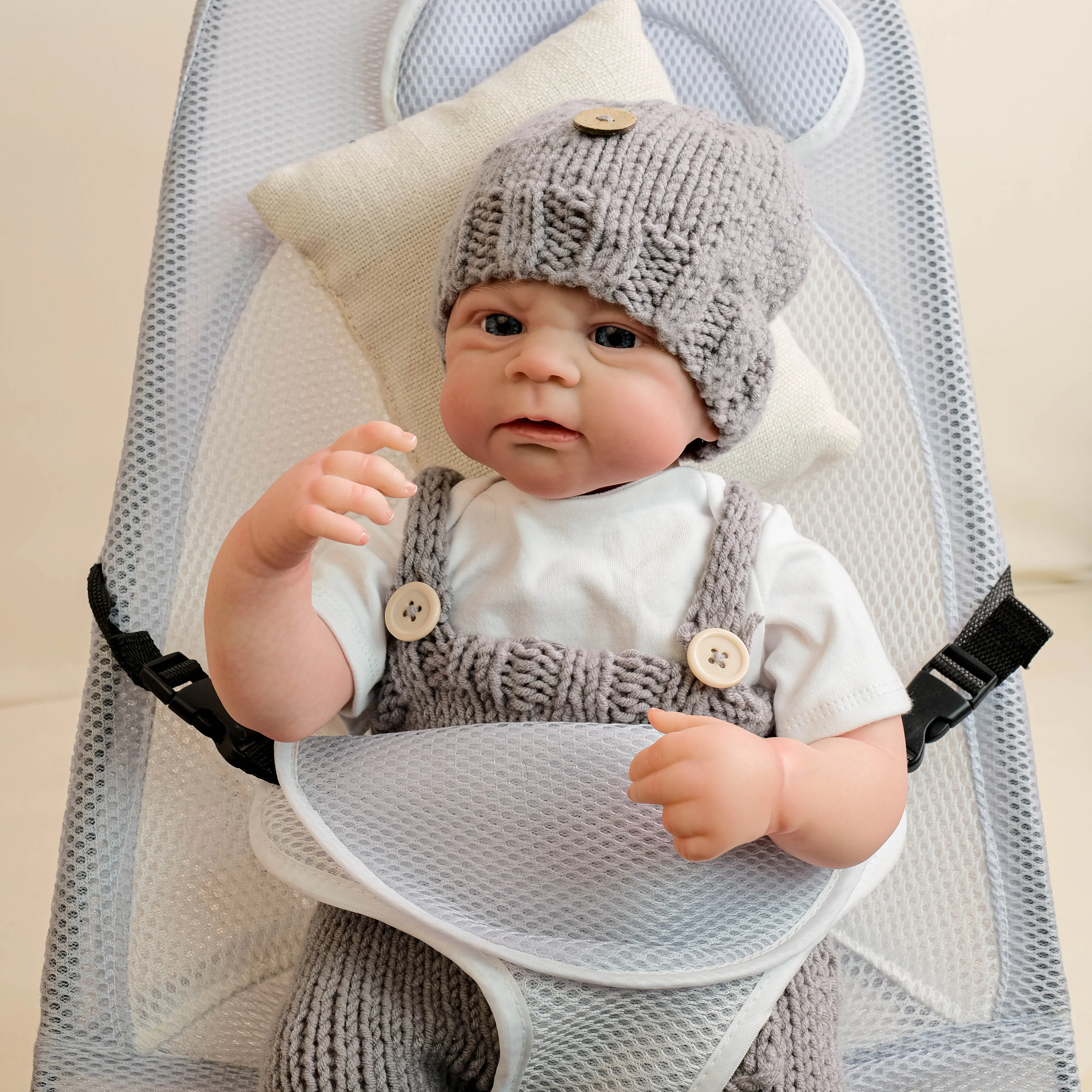 NPK 19inch Full Body Elijah Newborn Baby Lifelike Boy Doll Awake Reborn Baby Size 3D Skin Visible Veins Collectible Art Doll