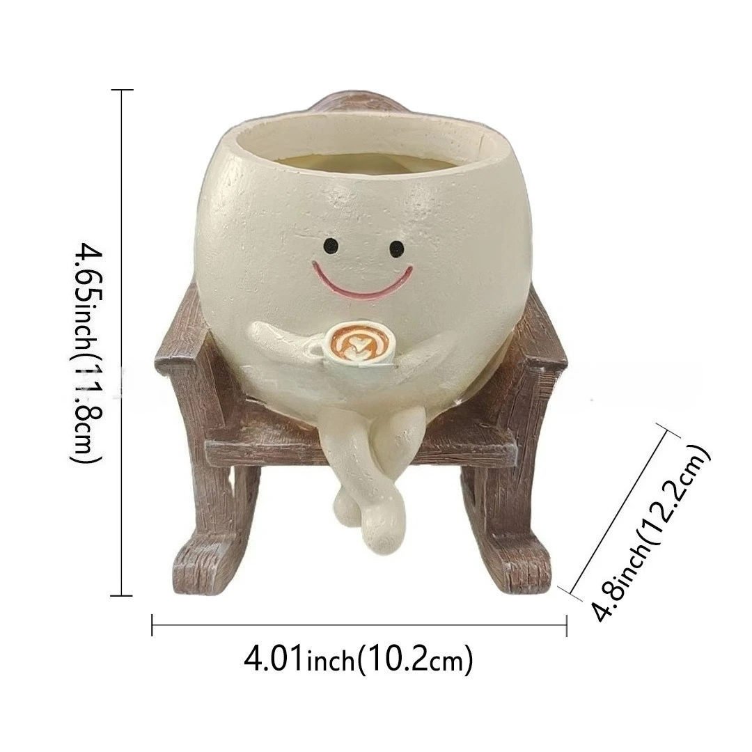 Rocking chair smiling face flowerpot cute face potted plant courtyard outdoor garden decoration resin crafts