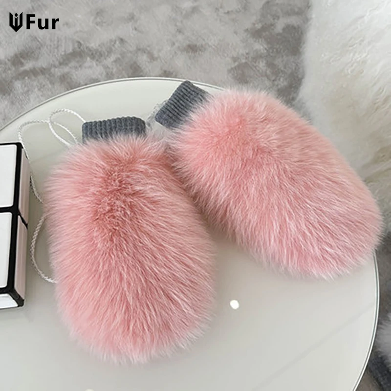 Fashion Women Winter Warm Genuine Fox Fur Covered Gloves Women Fashion Real Fox Fur Glove Outdoor Russia Thick Glove Women Warm