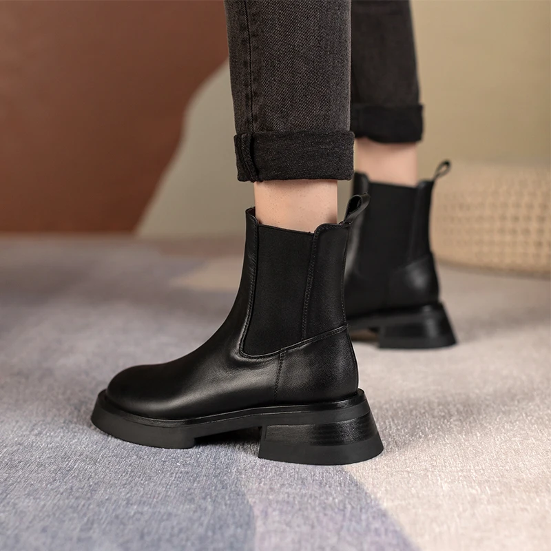 2022 autumn winter Women ankle boots natural leather 22-25cm Cowhide upper full leather chelsea boots British style short boots