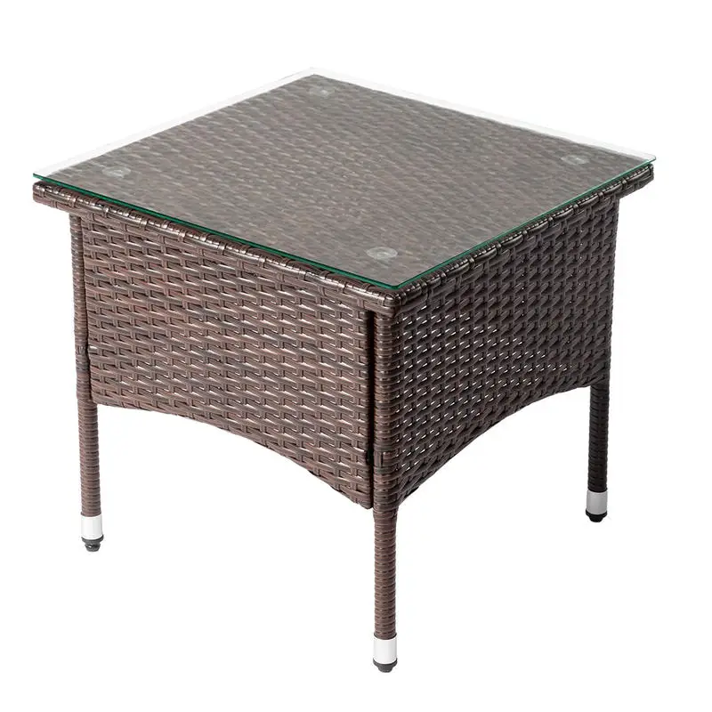 

19.6*19.6*17.7 Inch Square Glass Table with Brown Rattan Side Table