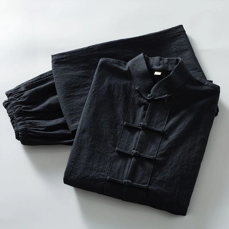 Nuevo Conjunto de Bata Larga de Algodón y Lino para Hombre, Estilo Chino, Manga Larga, Cómodo para Hombres de Mediana Edad y Mayores