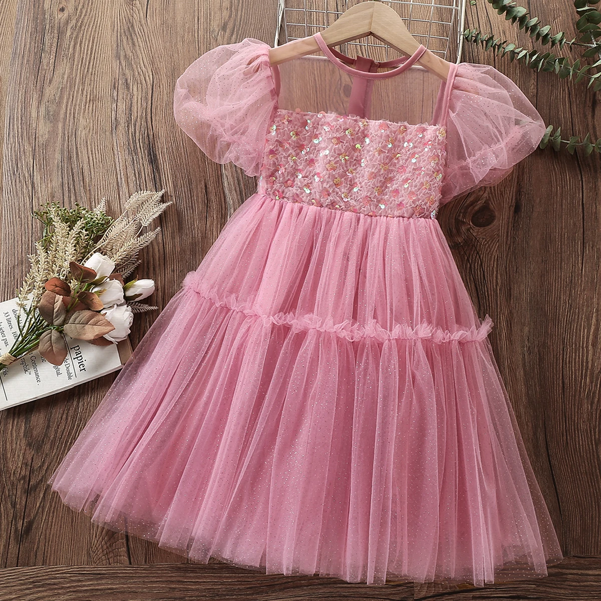 Cute Kids Pink Lace Princess Dresses for Girls Party Wedding Dress Baby Outfits Summer Children Costumes 4 5 6 7 8 9 10 12 Years