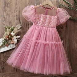 Cute Kids Pink Lace Princess Dresses for Girls Party Wedding Dress Baby Outfits Summer Children Costumes 4 5 6 7 8 9 10 12 Years