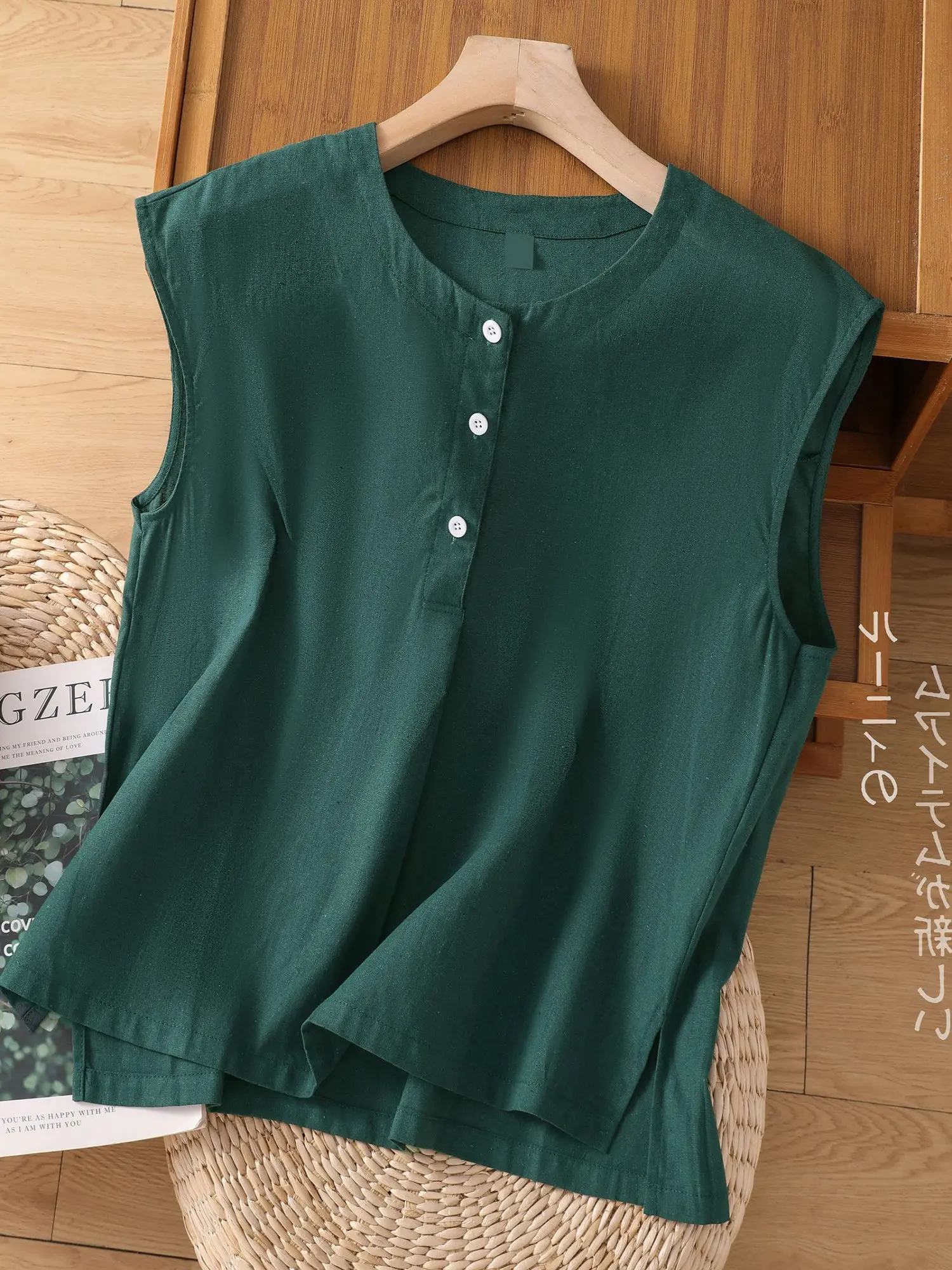 

Ladies Cotton Linen Svel irt Casual Loose Fit Pure Color Summer Slimming Large Size Cover Belly Comfortable Top