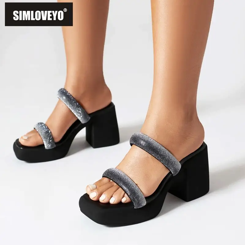 SIMLOVEYO Leisure Women Sandals Toe Block High Heels 8cm Platform Slip On Big Size 41 Soft Daily Spring Lady Shoes