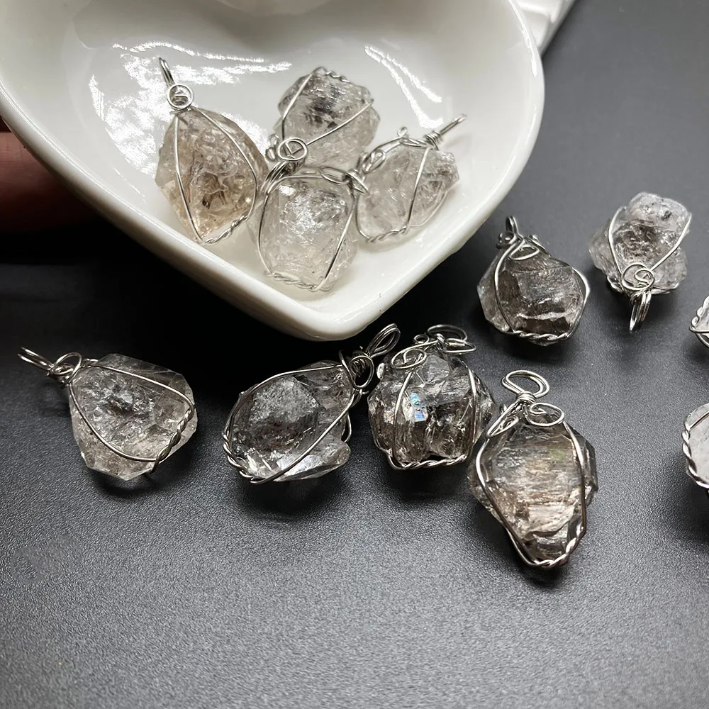 1 Stück handgemachter natürlicher Herkimer-Diamant-Drahtwickel, roher Kristall, Energie, echter Edelstein für DIY-Geschenk, Heilung – Detail 4