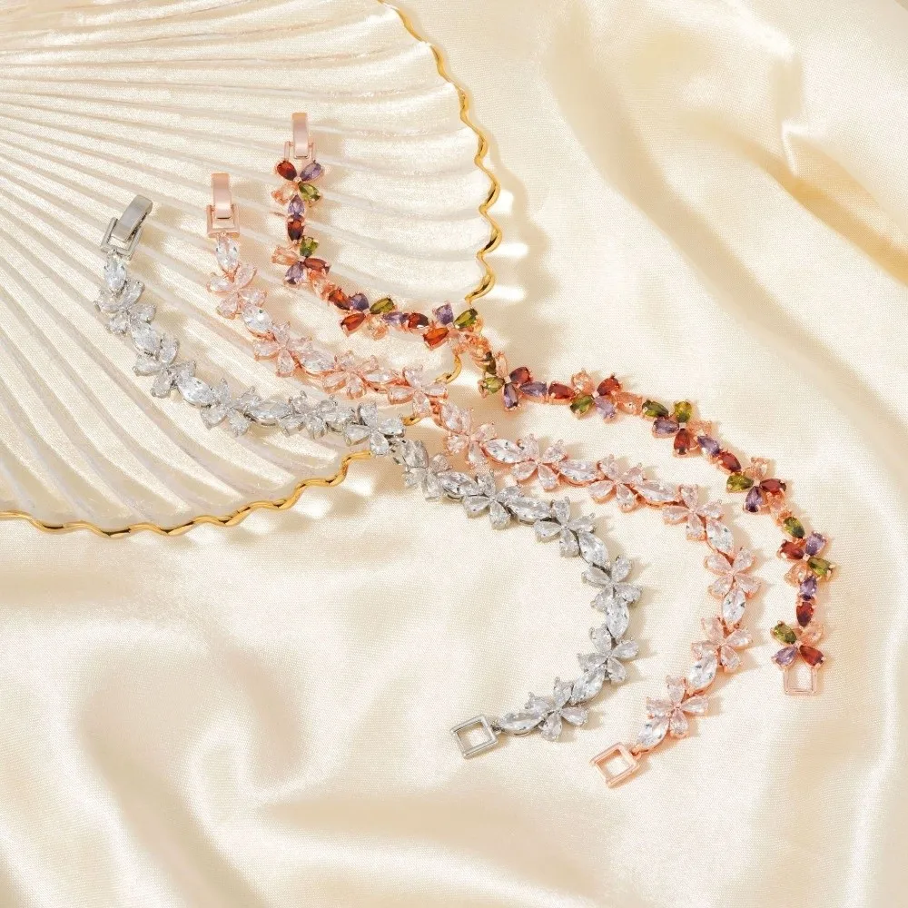 Copper-Inlaid Zircon Bracelet Alternating Ice Flower Patterns Cubic Zirconia Stones Ice Flower Bracelet Creative Design