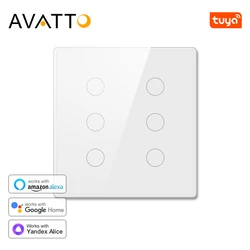 AVATTO Tuya WiFi 4x4 Wall Smart Switch 4/6 Gang Glass Panel Brazil Standard Touch Switch Works With Alexa Google Home