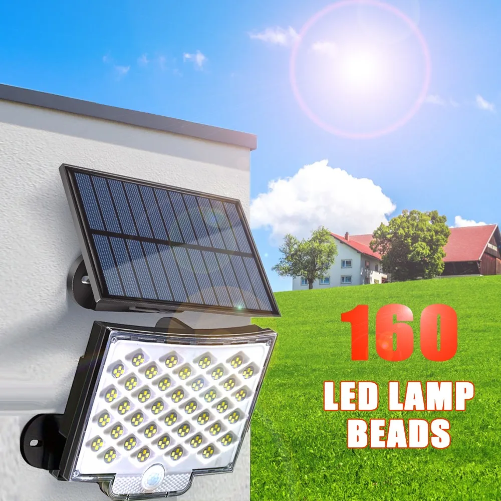 

160 LED Split Solar Lamps Outdoor Decor Sunlight Wall Light with PIR Motion Sensor 3 Modes Waterproof Garden Garage Lamp