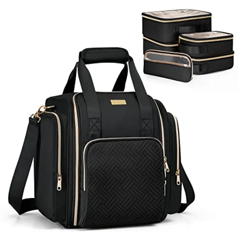 

Travel Makeup Bag with 5 Removable Cases, Large Cosmetic Case Make up Organizer with Strap and Multiple Storage Pockets, Patent