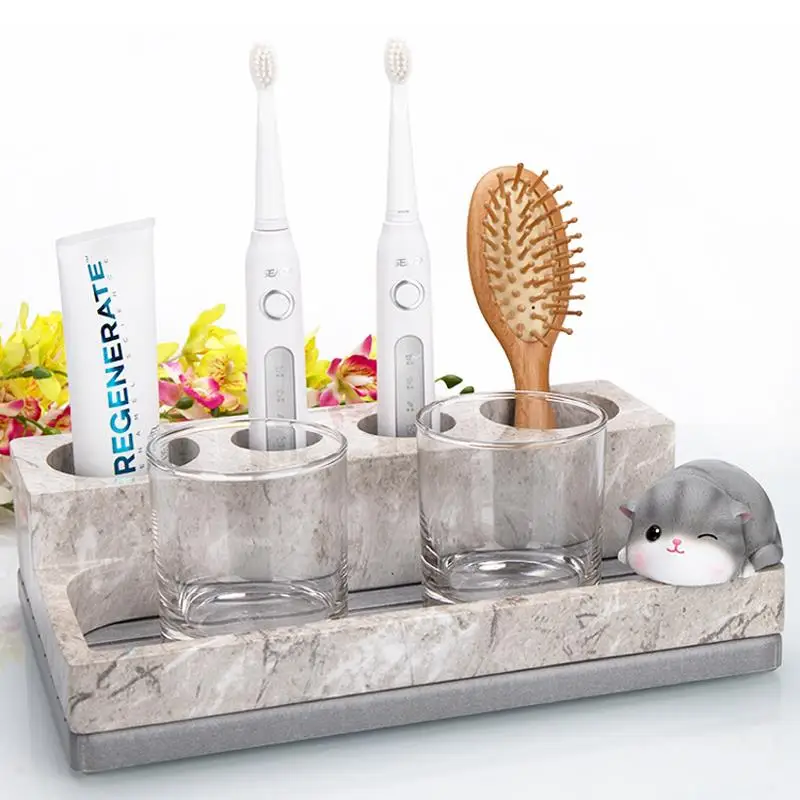 

Creative Bathroom Supplies Diatomite Toothbrush Holder Set Free Punching Tooth Holder Mouthwash Cup Shelf Bathroom Storage