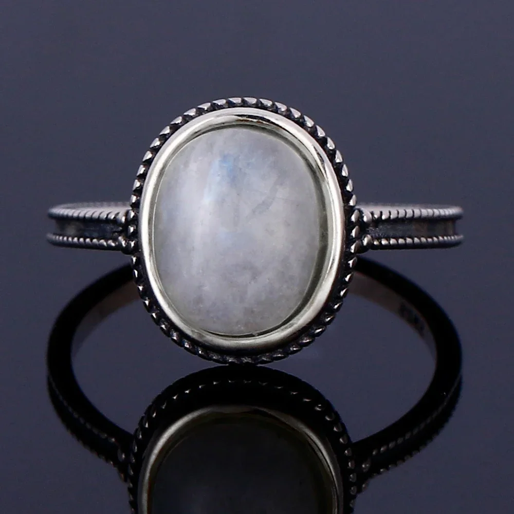 Nasiya Big Oval Natural Moonstone Ring S925 Sterling Silver Jewelry Party Weeding Party Gift