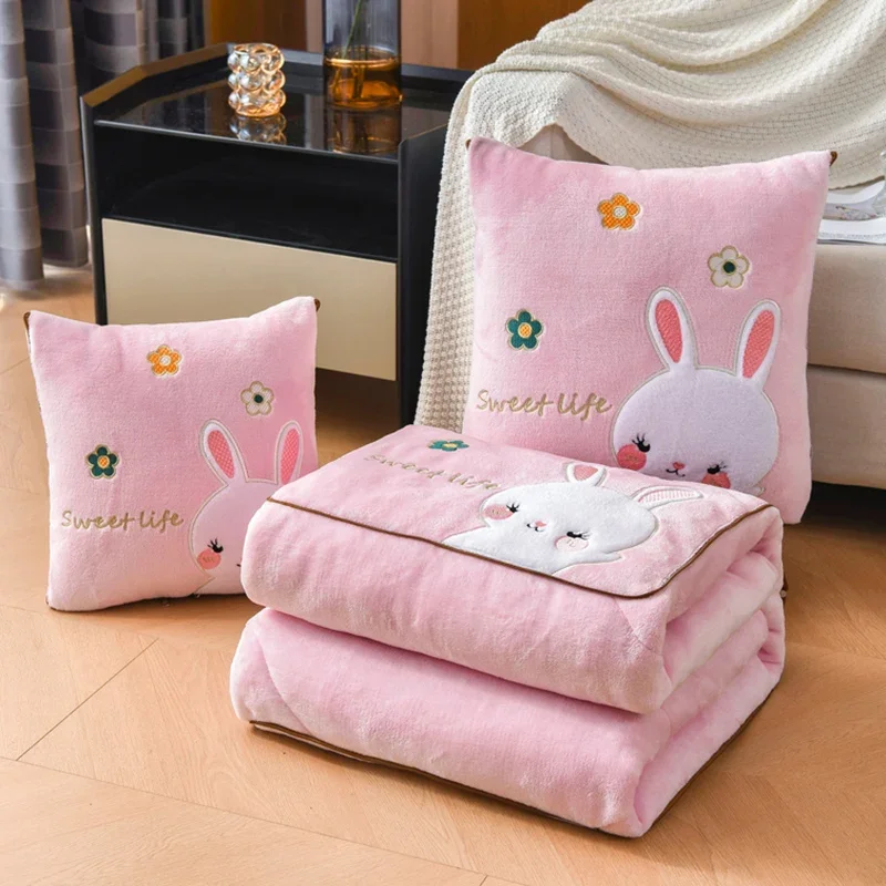 وسادة سميكة مزدوجة الأغراض لحاف الحليب الصوف لطيف أرنب 2 في 1 سيارة
